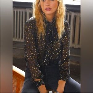 Anthropologie Bl^nk London Black‎ and White Tie Front Blouse Size S